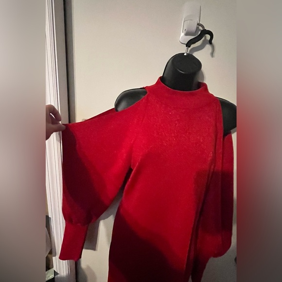 I.N.C. International Concepts Red Long Sleeve Cold Shoulder Sparkly Dress Sz L - Picture 7 of 11